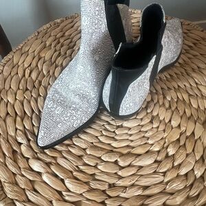 Textured Black and White Ankle Boots